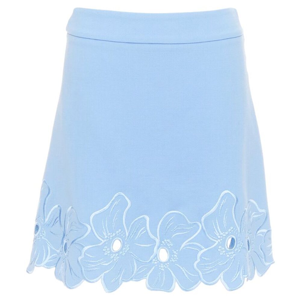 CHRISTIAN DIOR powder blue wool crepe floral cutout embroidered hem skirt FR38 M - Picture 9 of 9
